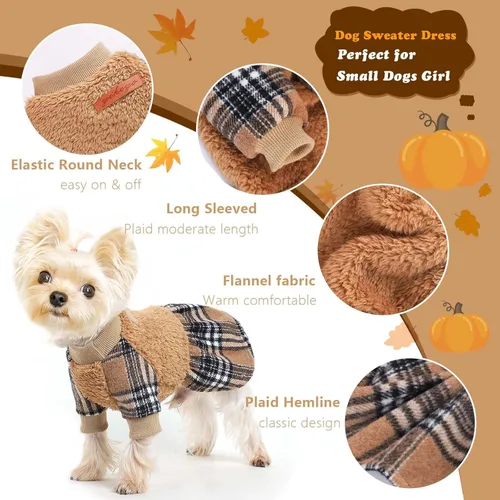 Miniatura 5 de Suéter para perro, ropa de invierno para perros pequeños, niños y niñas, vestido de otoño para cachorros, forro polar cálido, chihuahua, Yorkie