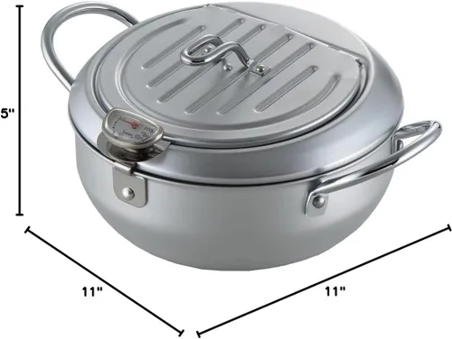 Miniatura 4 de Olla japonesa Tempura con tapa y termómetro, compatible con calor por inducción, fabricada en Japón, 7.9 in, 1 paquete