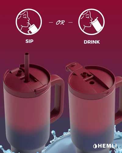 Miniatura 5 de Vaso de 40 onzas con asa y popote, vaso de acero inoxidable aislado con tapa 2 en 1 a prueba de fugas, reutilizable y portátil, taza de viaje