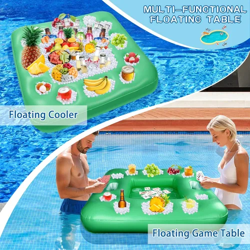 Miniatura 4 de Mesa flotante para juego de billar, mesa flotante de 40 x 40 pulgadas para piscina con soportes para bebidas y cartas de juego impermeables, mesa