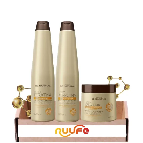 Miniatura 2 de RUUFE Champú Be Natural Lisso Keratina, Acondicionador y Mascarilla (paquete de 3), proporciona hidratación profunda, protege el cabello del daño