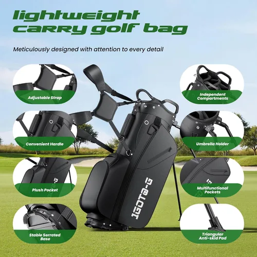 Miniatura 6 de Bolsa de soporte de golf de 7 vías, bolsas ligeras para palos de golf con 7 divisores de longitud completa, hielera, capucha de lluvia para hombres