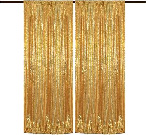 Miniatura 47 de Cortinas de fondo de lentejuelas negras con purpurina de 2 x 8 pies, 4 paneles para decoración de bodas, fiestas de cumpleaños, despedidas de Negro