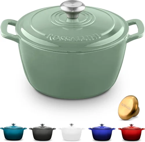 Miniatura 15 de ROSSALLINI Horno holandés de hierro fundido esmaltado Signature, olla de servir antiadherente con tapa de ajuste hermético para asado, horneado