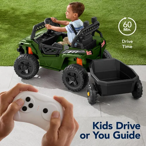 Miniatura 3 de Best Choice Products Vehículo y remolque eléctrico UTV de 12 V para niños con control parental, luces LED, 2 velocidades, Bluetooth, color verde