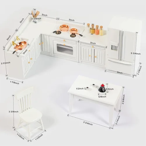 Miniatura 2 de Juego de muebles de casa de muñecas de madera, muebles de casa de muñecas en miniatura a escala 1 12 para cocina de casa de muñecas, muebles de casa