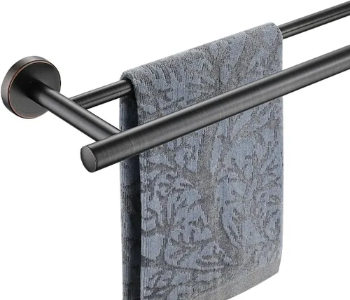Miniatura 12 de JQK - Barra doble para toallas de baño, oro cepillado de 30 pulgadas, toallero de acero inoxidable 304 de 0.8 mm de espesor para baño, soporte