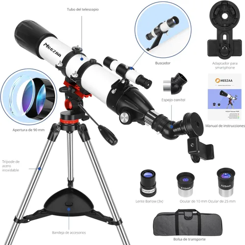 Miniatura 6 de MEEZAA Telescopio, Telescopio para Adultos de Alta Potencia Profesional, Apertura de 90mm 800mm Telescopios Refractores para Principiantes