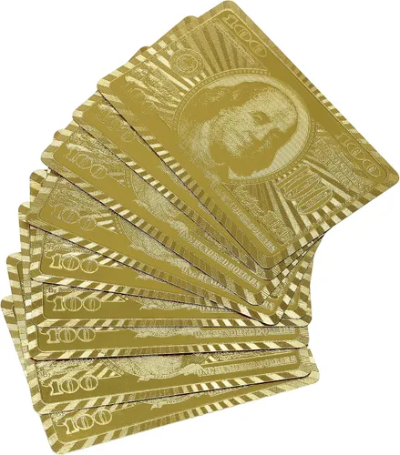 Miniatura 2 de Rok 24K oro 100 dólar Bill Foil Flexible resistente al agua plástico 52 póker naipes cubierta para juego de mesa