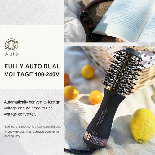 Miniatura 2 de Cepillo secador de pelo de doble voltaje, cepillo secador de pelo de viaje en uno, cepillo de aire caliente de forma ovalada de 2 pulgadas