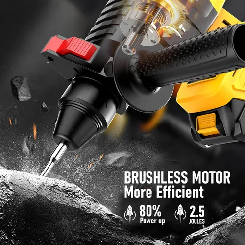 Miniatura 3 de SDS - Martillo giratorio inalámbrico compatible con batería Dewalt de 20 V, sin escobillas, taladro giratorio SDS para hormigón, mampostería