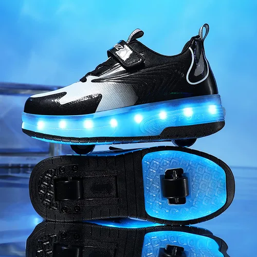 Miniatura 6 de HHSTS Zapatos para niños con ruedas, zapatos de color de luz LED, patines brillantes, zapatos de patinaje, regalos simples para niños y niñas