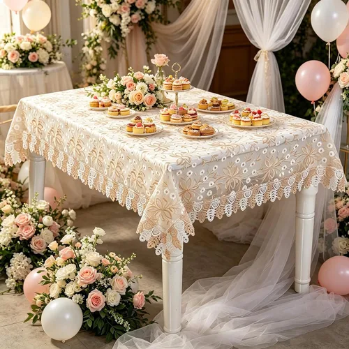 Miniatura 10 de Mantel de encaje rectangular elegante bordado para boda, banquete, fiesta de cumpleaños, mesa de comedor formal, cubierta a prueba de polvo
