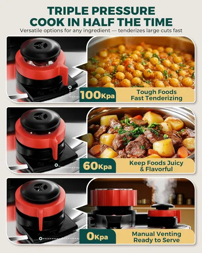 Miniatura 4 de WantJoin Olla a presión de 6 cuartos de galón – Recipiente a presión de acero inoxidable 3 en 1 compatible con cocina de gas y de inducción