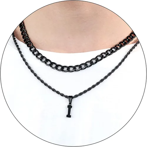 Miniatura 82 de SENRAN Collar con inicial en capas de la A a la Z para hombre, cadena de cuerda torcida de acero inoxidable de 18 a 20 pulgadas, dije de letra