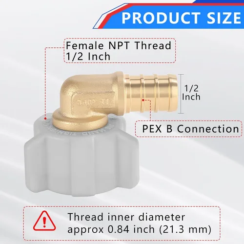 Miniatura 2 de Codo giratorio NPT hembra de 1/2 pulgada Pex × 1/2 pulgada sin plomo, compatible con PEX-B, paquete de 2