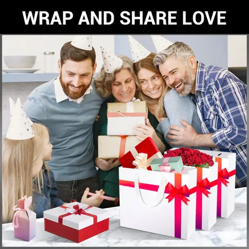 Miniatura 6 de EUSOAR Bolsas de papel blanco para regalo a granel, paquete de 25 bolsas de 10.6 x 3.1 x 8.3 pulgadas, tamaño mediano, resistentes con asas