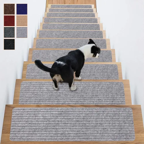 Miniatura 13 de Alfombra antideslizante para peldaños de 31 x 31 pulgadas, alfombra de aterrizaje a juego, antideslizante, resistente al deslizamiento, color negro