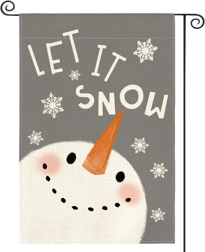 Miniatura 13 de AVOIN colorlife Azul Deja Que Nieve Muñeco de Nieve Copo de Nieve Bandera de Jardín 12 x 18 Pulgadas de Doble Cara, Bandera Decorativa de Navidad