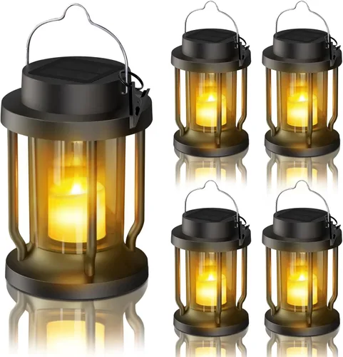 Miniatura 18 de Farol solar para uso en interiores y exteriores, luces solares colgantes con vela parpadeante realista sin llama, resistente a la intemperie