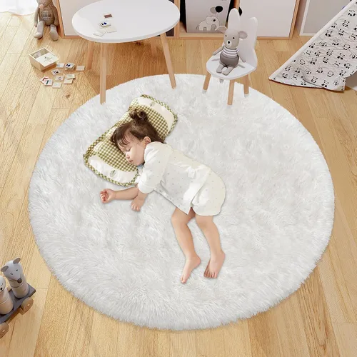 Miniatura 21 de Alfombra circular pequeña para dormitorio, 2 x 2 pies, color azul, para decoración de habitación de niños, redonda esponjosa para guardería