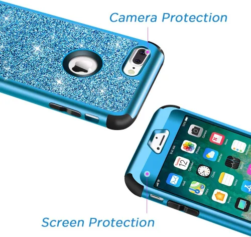 Miniatura 5 de Hython Funda para iPhone 8 Plus/7 Plus - Defensor resistente, carcasa rígida híbrida con purpurina brillante, cubierta de goma a prueba de golpes