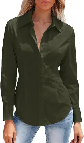 Miniatura 6 de Camisas con botones para mujer ajustadas, camisa de vestir de manga larga, blusa con cuello, camisa de trabajo, para negocios, para oficina, atuendo