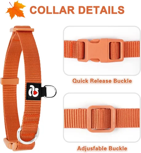 Miniatura 2 de azuza Paquete de 3 collares de otoño para perros, cómodos y ajustables, de nailon, para perros medianos, M (14-20 pulgadas), amarillo jengibre