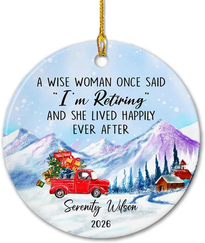 Miniatura 13 de Adorno de cerámica personalizado de jubilación Navidad 2026, A Wise Man Once Said I'm Outta Here & He Lived Happily Ever After, adorno de cerámica