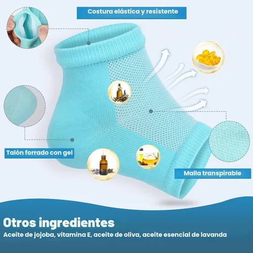 Miniatura 4 de TEAWOO - 6 pares de calcetines hidratantes para talones, calcetines sin dedos con gel para hidratación y reparación de pies secos y agrietados