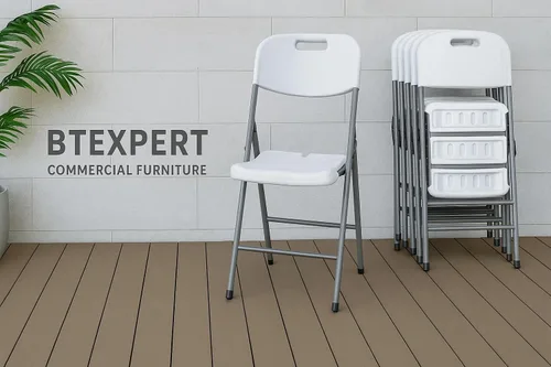 Miniatura 4 de BTEXPERT Silla plegable blanca con marco de acero, silla plegable comercial resistente, asiento de plástico HDPE, silla de eventos para interiores