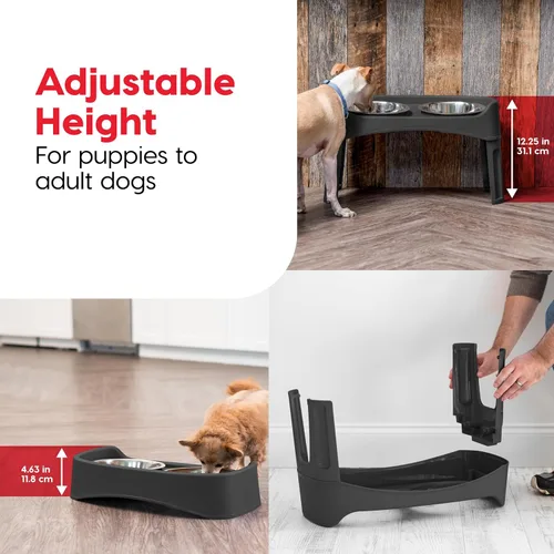 Miniatura 4 de IRIS USA Cuencos elevados para perros, soporte ajustable, estación de alimentación elevada con 2 cuencos de acero inoxidable de 64 onzas, protector