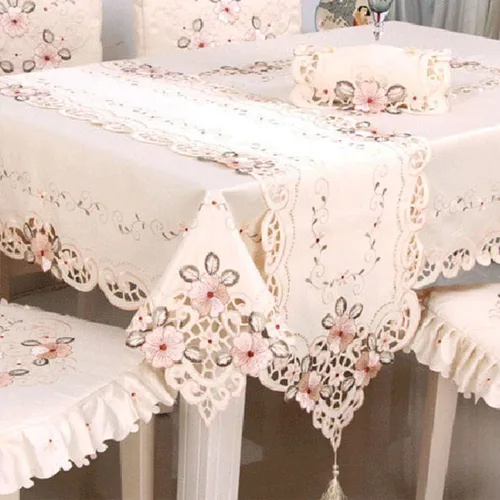 Miniatura 6 de LeLehome - Mantel de encaje bordado con flores color café