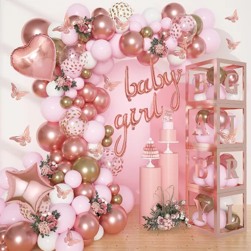 Miniatura 8 de Amandir 137 globos azules para baby shower para niño con cajas de bebé, kit de arco de globos blancos y azules, cajas de bebé con letra