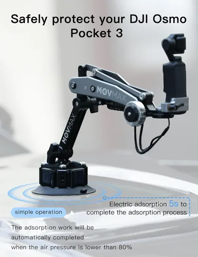 Miniatura 6 de Movmax Brazo de cuchilla para DJI Pocket 4/3, soporte de cámara con ventosa electrónica solar con tornillo de 1/4, DJI Osmo Pocket 3 accesorios