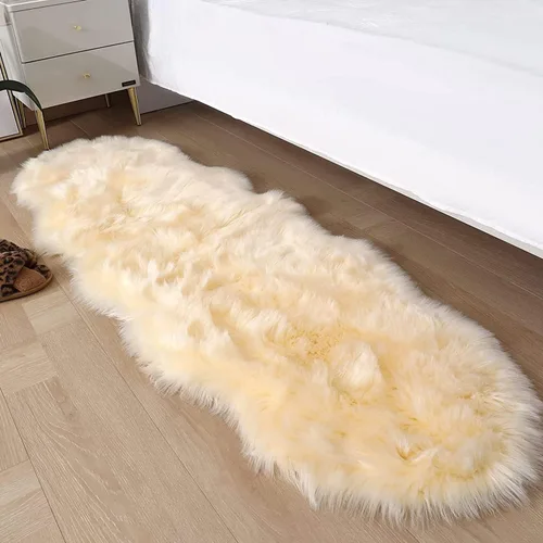 Miniatura 3 de Alfombra de piel sintética de 2 x 6 pies, color beige, lavable a máquina, súper suave, esponjosa, alfombra de piel de oveja mullida para dormitorio