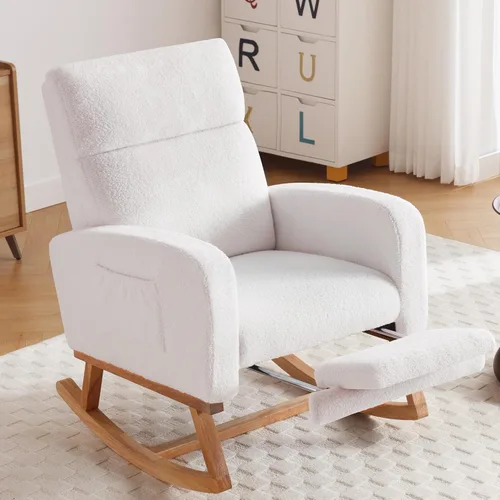 Miniatura 17 de HCHAIRH Mecedora para cuarto de bebé, sillas mecedoras de lactancia con reposapiés para mamá, silla mecedora con reposapiés y respaldo alto