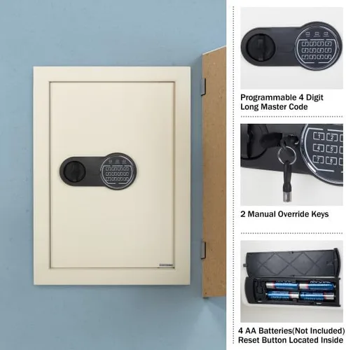 Miniatura 5 de Stalwart - Caja fuerte en la pared, seguro para el hogar o el negocio con teclado y 2 llaves de anulación manuales, protege dinero, joyas