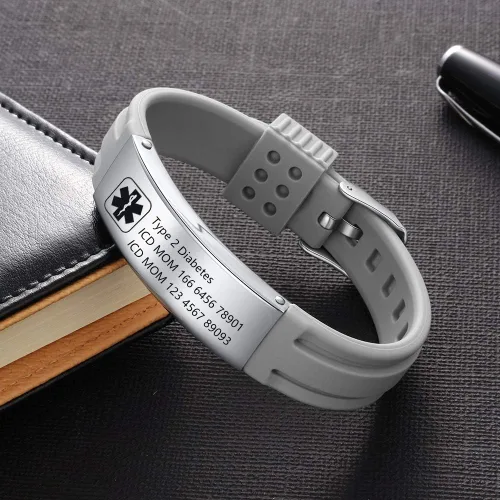 Miniatura 114 de OPALSTOCK Pulseras médicas personalizadas de silicona ajustable para identificación de emergencias, grabado gratuito, 9 pulgadas, resistente al