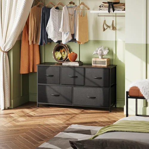 Miniatura 2 de WLIVE Cómoda para dormitorio con 5 cajones, cómoda ancha, cómoda de tela, unidad organizadora de almacenamiento con contenedores de tela para Negro