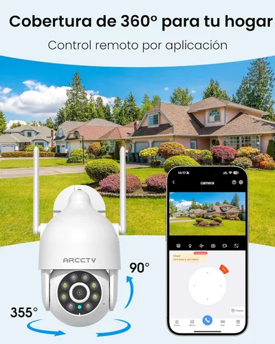 Miniatura 2 de ARCCTV Cámara de seguridad 2K para exteriores, WiFi 2.4G/5G, grabación 24/7, PTZ 360° con seguimiento automático, seguimiento de movimiento, visión