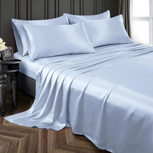 Miniatura 2 de Juego de sábanas de satén de 6 piezas con bolsillos profundos de 15 pulgadas, sin arrugas, lavables a máquina, ropa de cama de hotel, suave