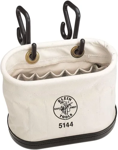 Klein Tools 5144 Cubo de Lona, Cubo de Herramientas Aéreo Ovalado con Fondo Moldeado de Polipropileno Negro, Incluye Ganchos, 15 Bolsillos