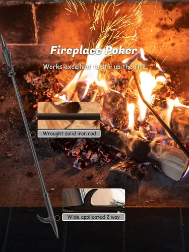 Miniatura 4 de Lichamp Juego de Herramientas Góticas para Chimenea, 5 Piezas para Interiores y Exteriores, Juego Resistente de Atizadores para Chimenea con Mango