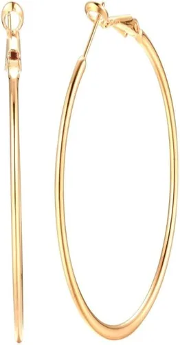Delicados aretes de aro grandes de plata de oro amarillo de 14 quilates de 2.756in para mujeres y niñas, con orejas sensibles, circulares redondos,