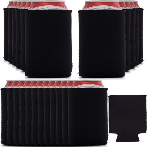 Enfriadores de latas de cerveza negras de neopreno, plegables aislantes, a granel, paquete de 12 unidades, 25 paquetes (50, negro)