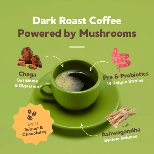 Miniatura 5 de 360 Nutrition Café Instantáneo de Hongos con Chaga Superfood Mushroom y Prebióticos, Probióticos para la Salud Intestinal y Apoyo al Enfoque