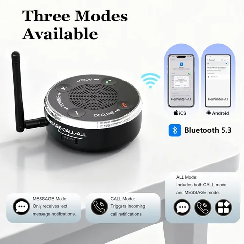 Miniatura 4 de PebblePulse Amplificador de timbre para teléfono celular, tono de llamada fuerte de 120 dB con alerta de flash LED, conexión automática Bluetooth