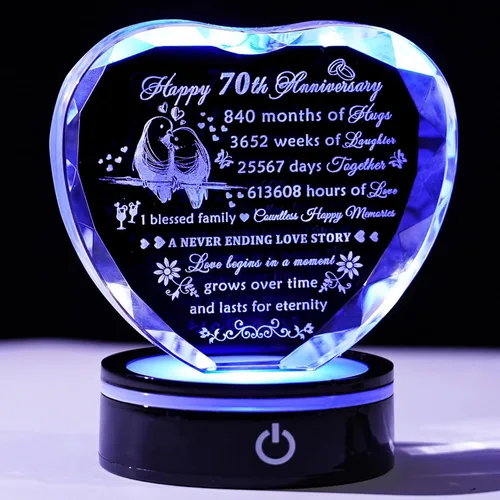 Miniatura 16 de YWHL Regalos de corazón de cristal para parejas con base LED, grabado con láser, regalo de recuerdo de feliz décimo aniversario para esposa, marido