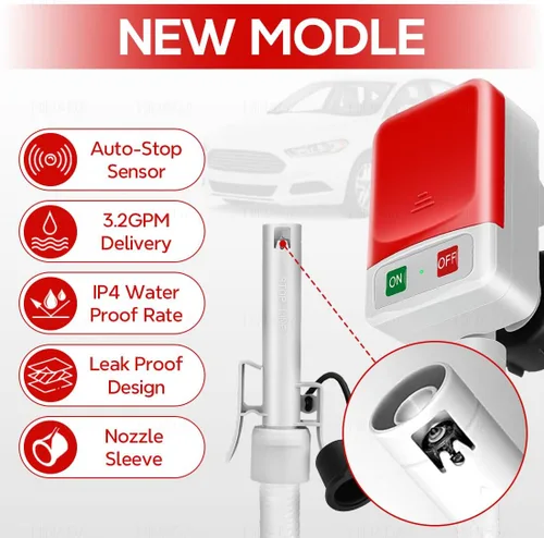 Miniatura 2 de HiNADA Bomba de transferencia de combustible con parada automática: alimentación de batería, portátil de 3.2 GPM con manguera extra larga de 51